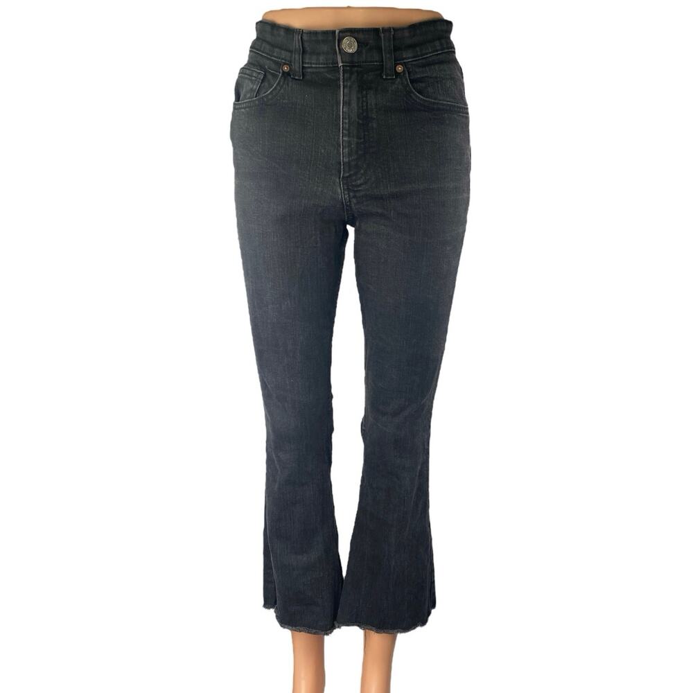 Zara Black Mid Rise Flared Bootcut Bell Bottom Frayed Cropped Denim Jeans Size 8
